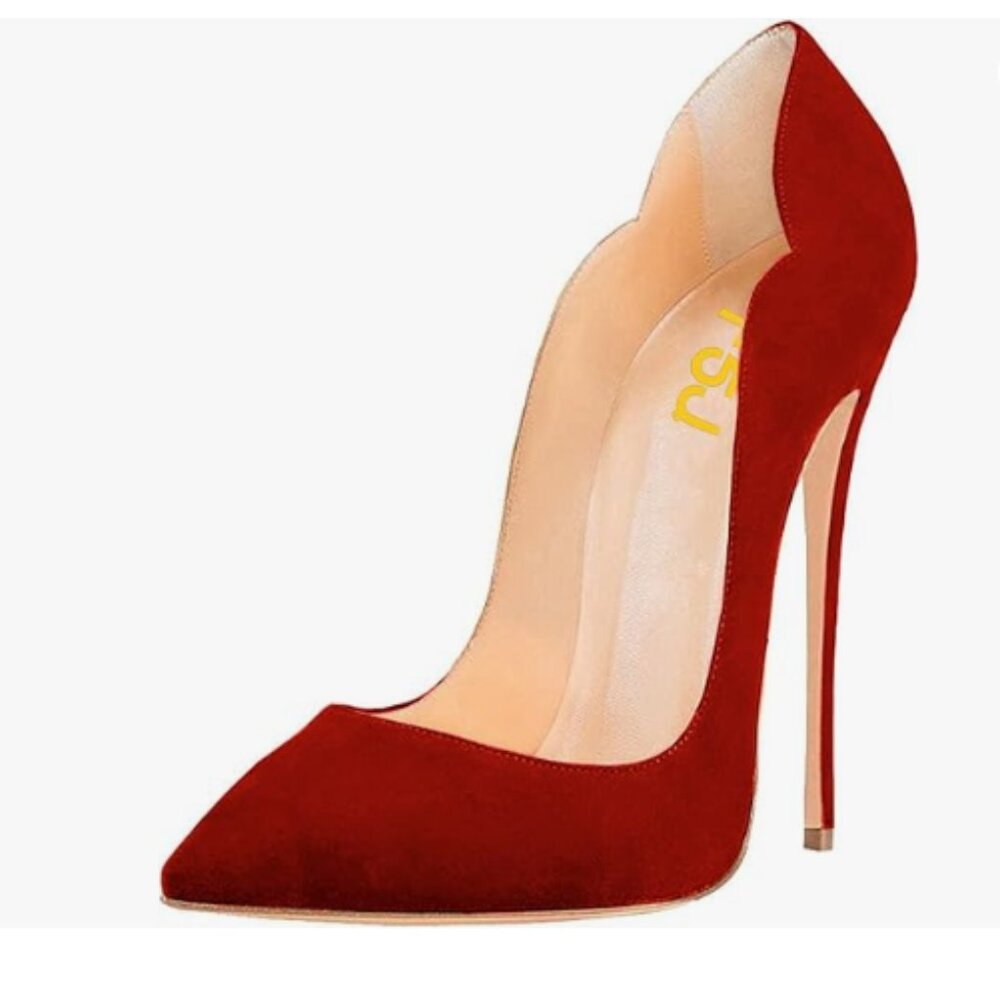 FSJ Red Suede Pointed Toe High Heels Sexy Stiletto Pumps Office Lady Prom Shoes
